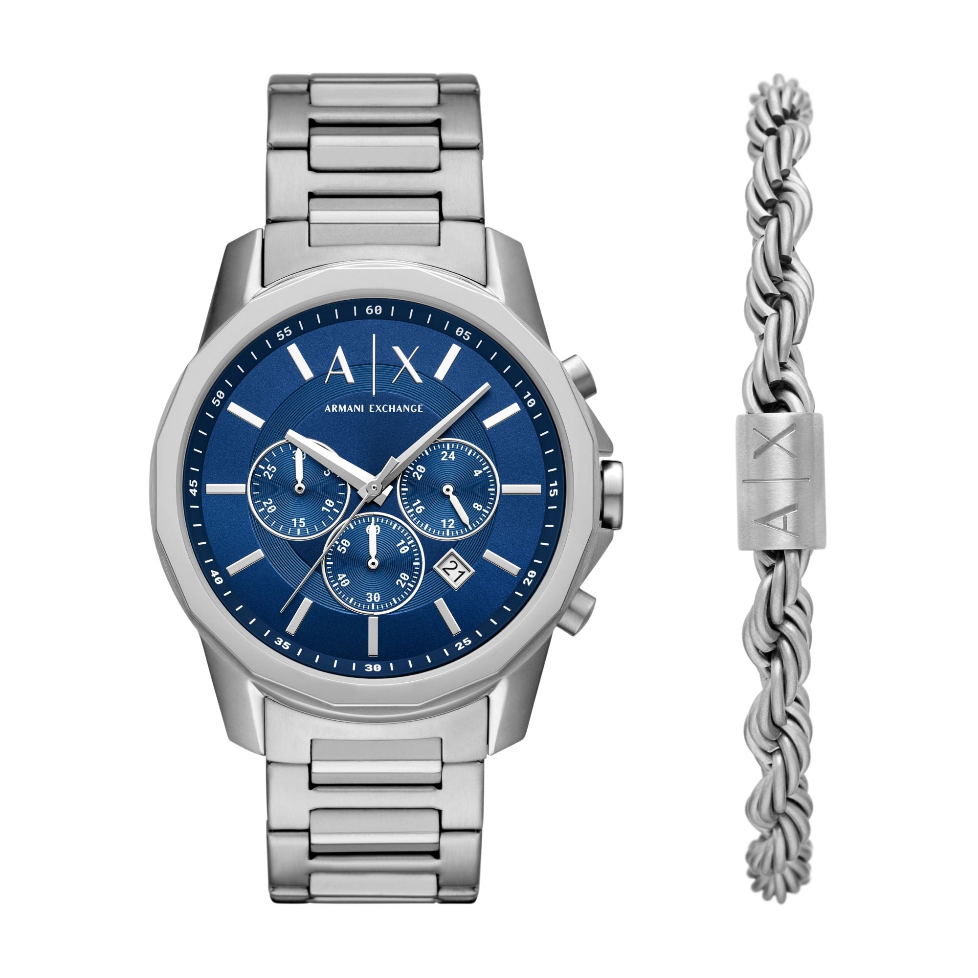 Armani Exchange Chronograph Silver Dial and Steel Bracelet 44mm Men's Watch | AX7176SET