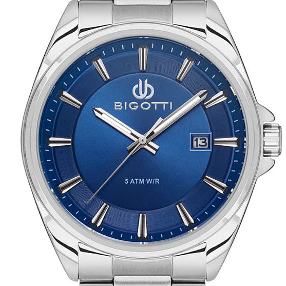 Bigotti Blue Dial Calendar Stainless Steel Watch | BG.1.10471-3