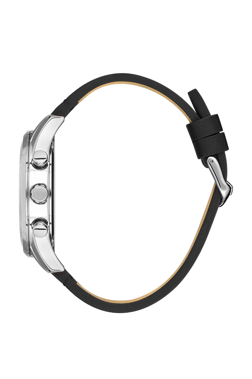 Bigotti Stainless Steel Black Multi-Dial Luminescent Batons Black Leather Strap | BG.1.10490-2