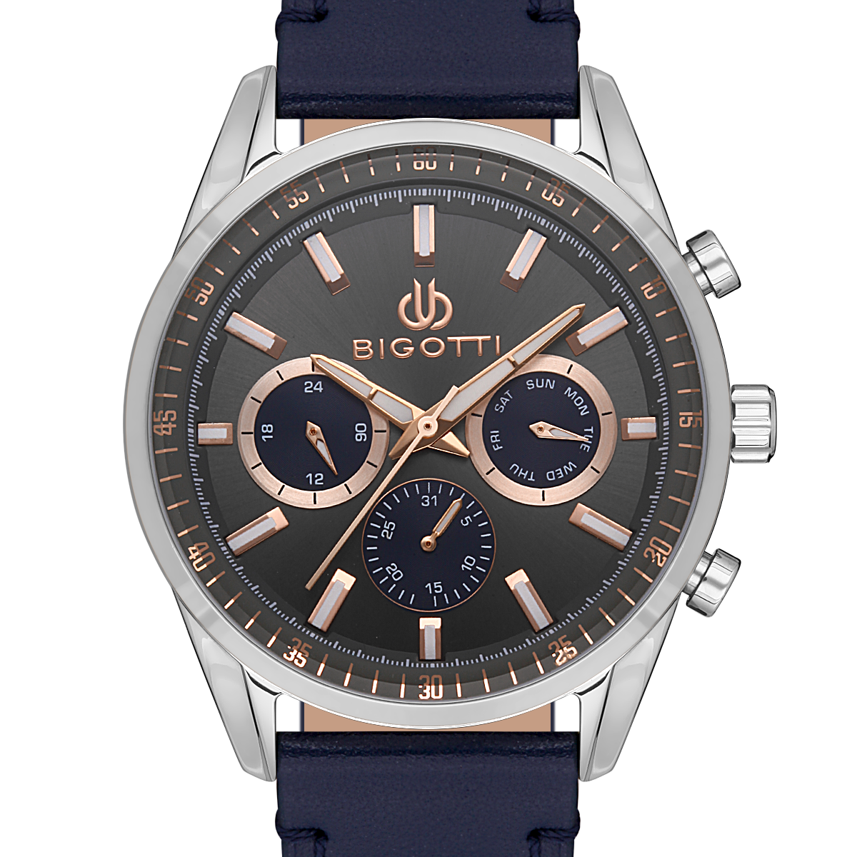 Bigotti Grey Blue Multi-Dial Blue Leather Strap Men's Watch | BG.1.10490-5