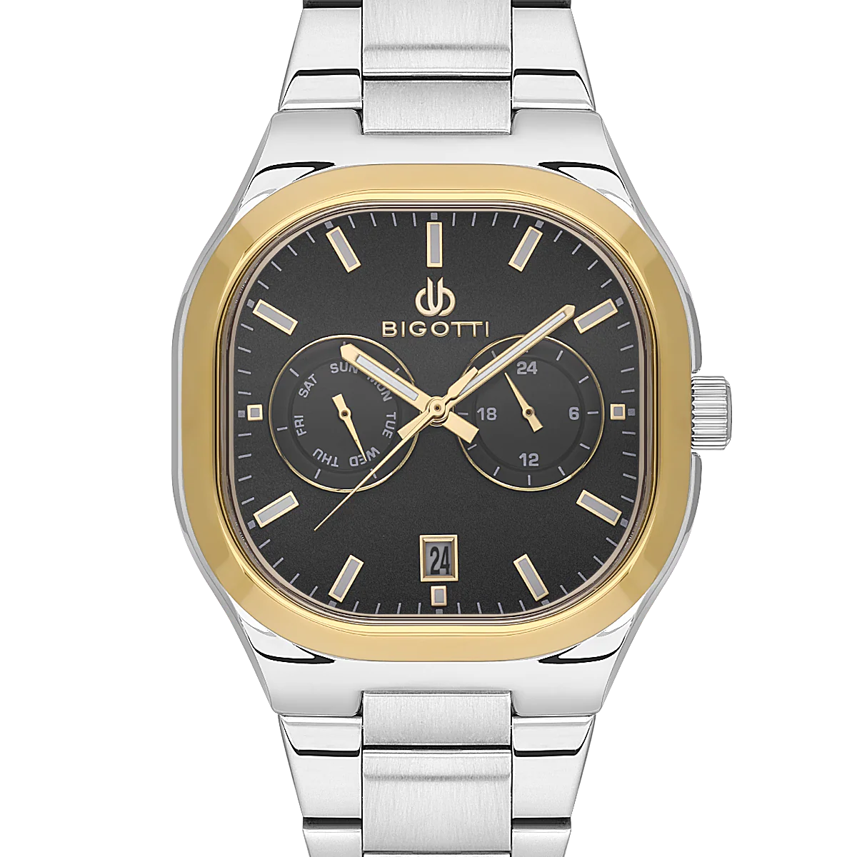 Bigotti Square Black Multi-Dial Rose Gold Luminous Hands Stainless Steel | BG.1.10555-3