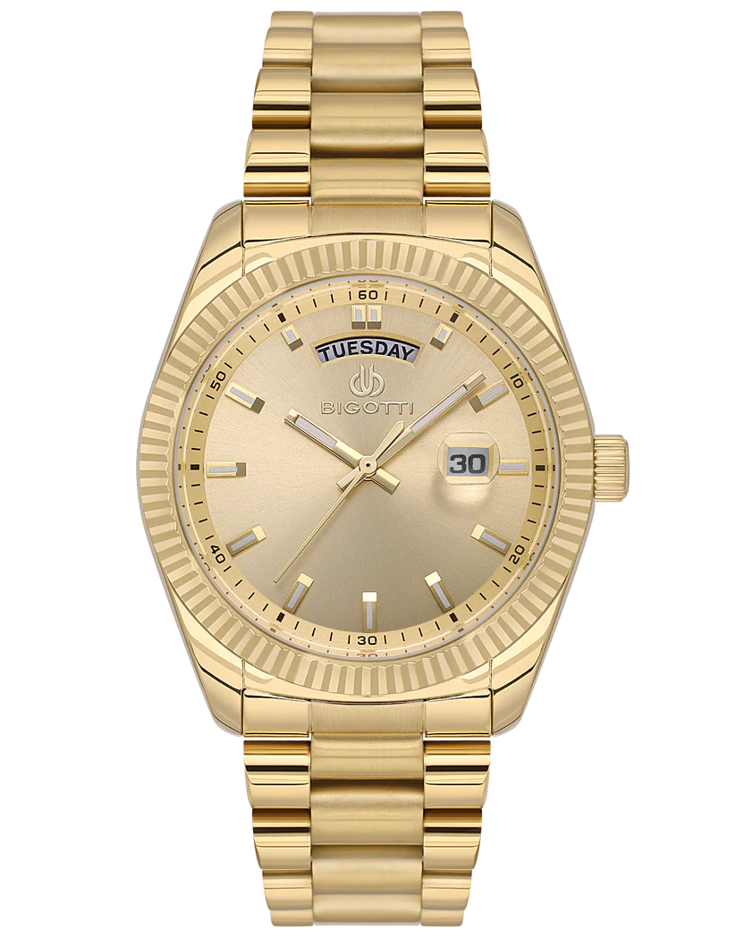 Bigotti Rose Gold Champ Dial Calendar Luminescent Hands Watch | BG.1.10556-4