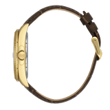 Bigotti Rose Gold Green Dial Calendar Brown Leather Men's Watch | BG.1.10557-3