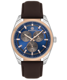Bigotti Rose Gold Stainless Steel Blue Gold Dial Rose Gold Luminous Batons Brown Leather Strap | BG.1.10573-4