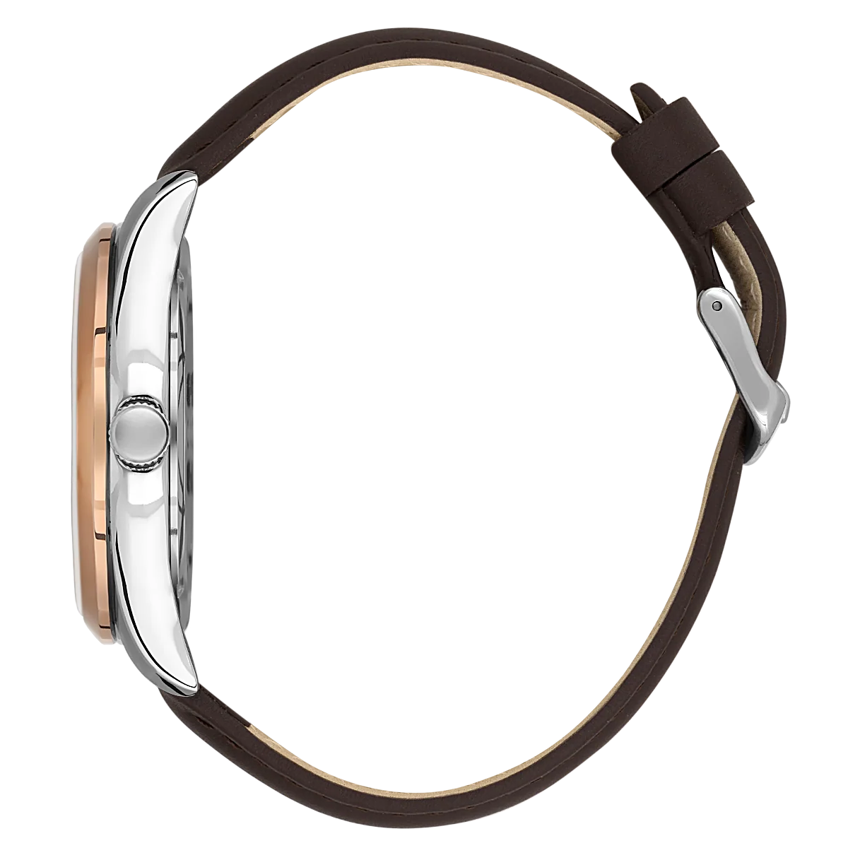 Bigotti Rose Gold Stainless Steel Blue Gold Dial Rose Gold Luminous Batons Brown Leather Strap | BG.1.10573-4