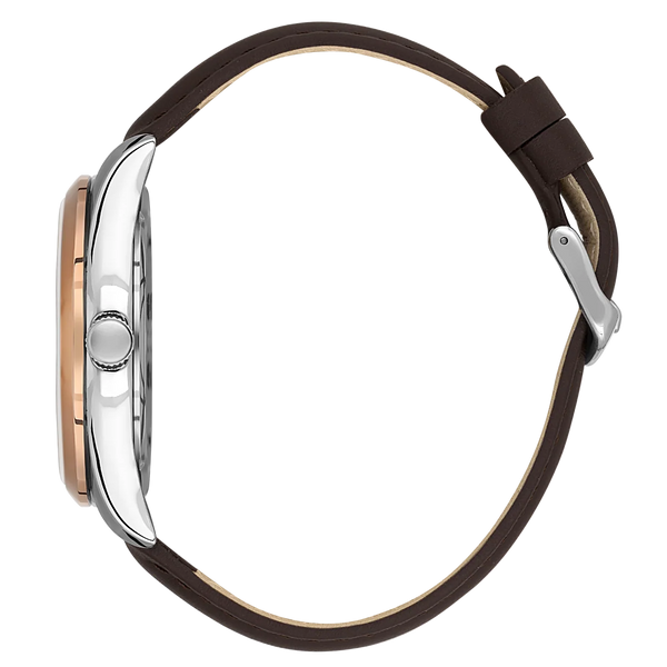 Bigotti Rose Gold Stainless Steel Blue Gold Dial Rose Gold Luminous Batons Brown Leather Strap | BG.1.10573-4