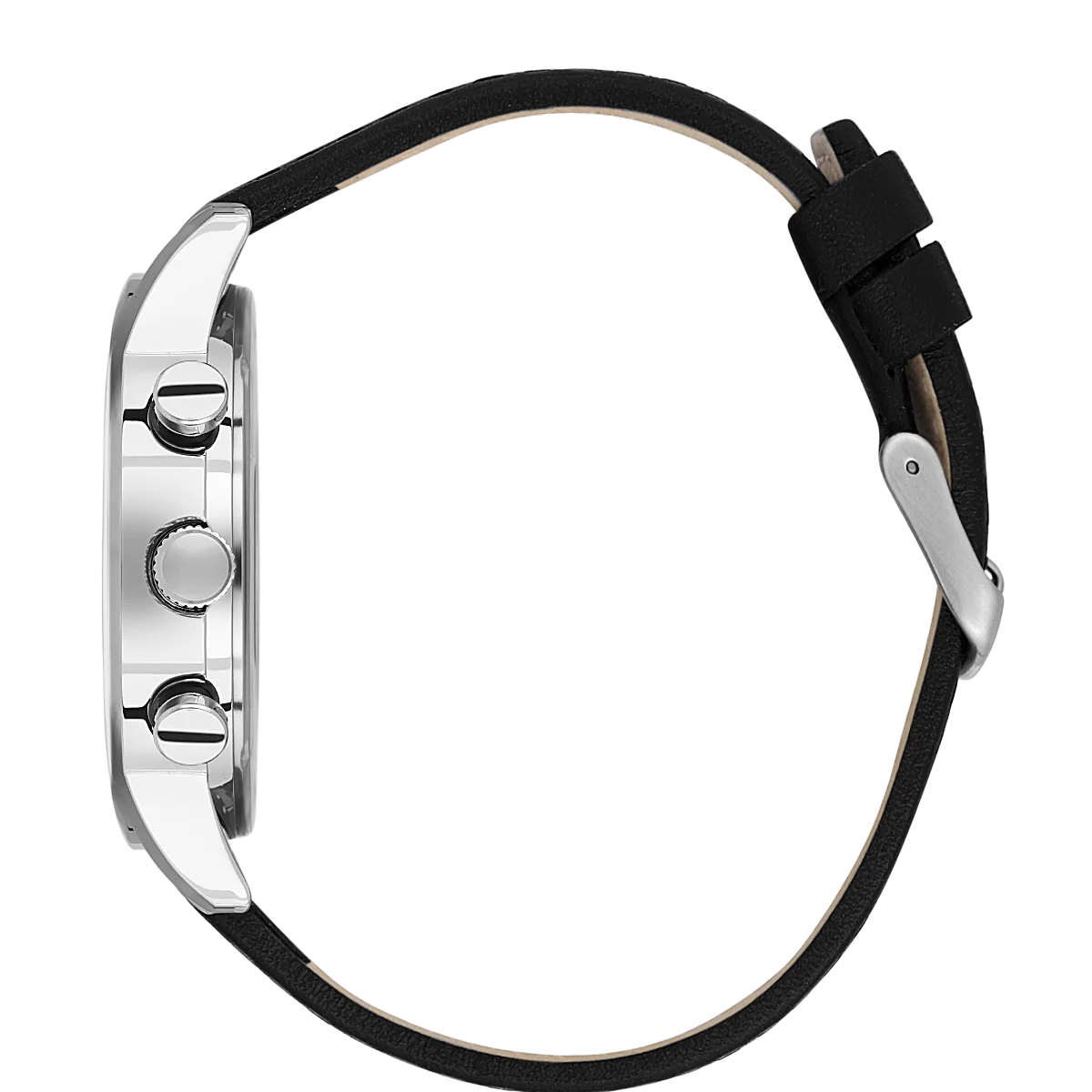 Bigotti Silver Black Multi-Dial Calendar Black Leather Men's Watch | BG.1.10577-1