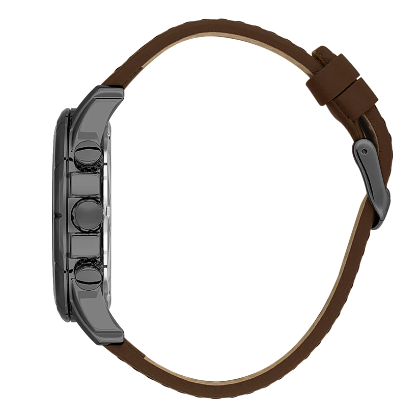 Bigotti Gunmetal Black Skeleton Multi-Dial Rose Gold Brown Leather Strap | BG.1.10579-5