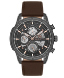 Bigotti Gunmetal Black Skeleton Multi-Dial Rose Gold Brown Leather Strap | BG.1.10579-5