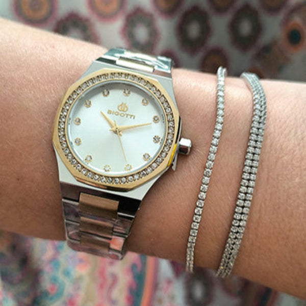 Bigotti Rose Gold Stainless Steel Silver Dial Stones Men's Watch | BG.1.10587-3