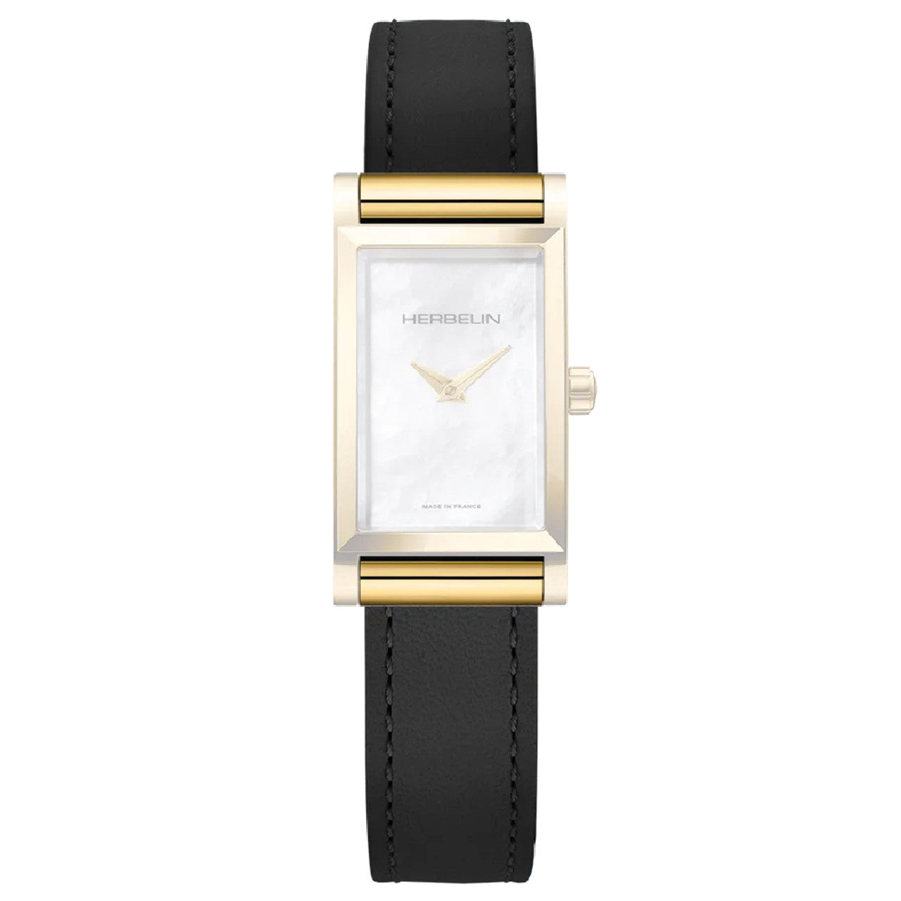 Herbelin Antares Black Leather with Yellow Gold Strap for Women's Watch | BRAC17048P23