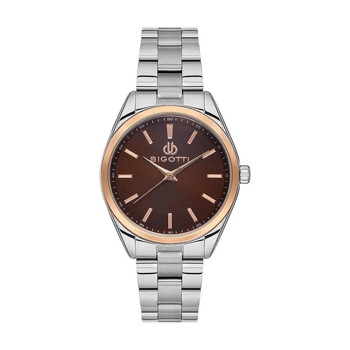 Bigotti Stainless Steel Burgundy Dial Gold Bezel Women's Watch | BG.1.10501-5