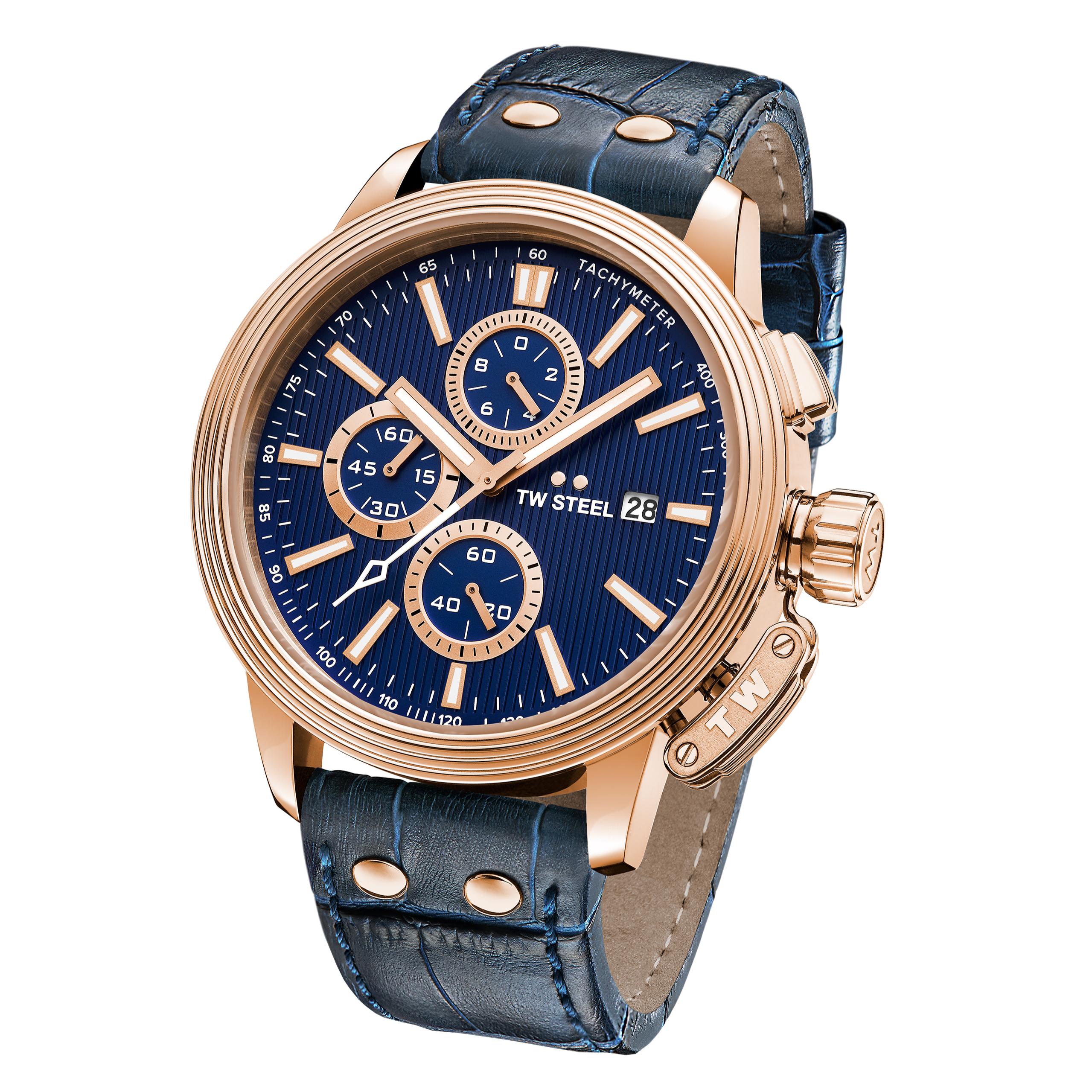 TW Steel CEO Adessa Rose Gold and Blue Leather Men's Watch | CE7015