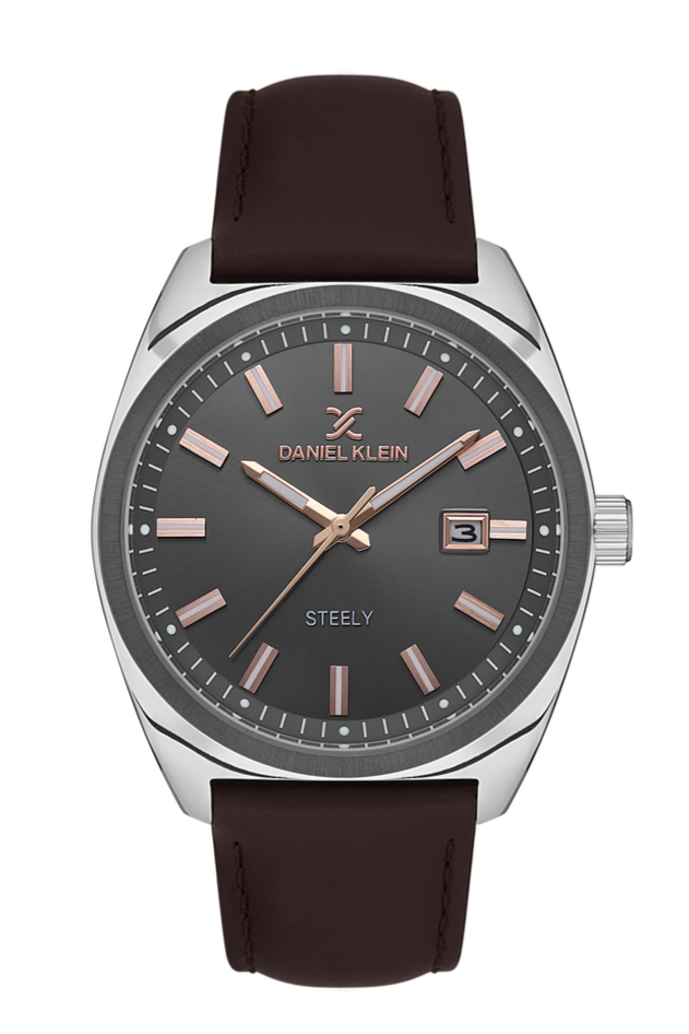 Daniel Klein Grey Dial Leather Men’s Watch | DK113702-5