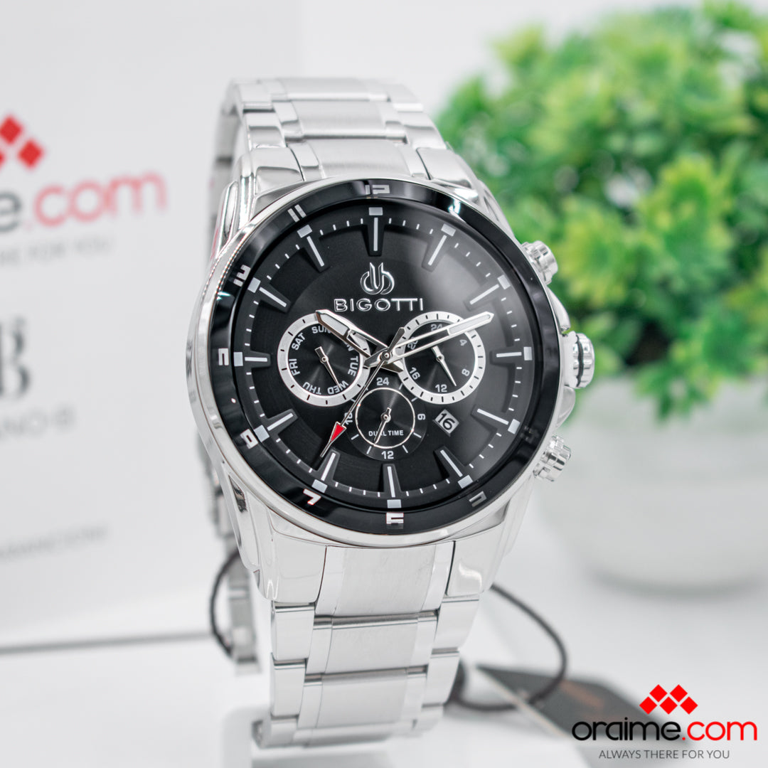 Bigotti Silver Strap Black Dial Chronograph Men's Watch | BG.1.10649-1