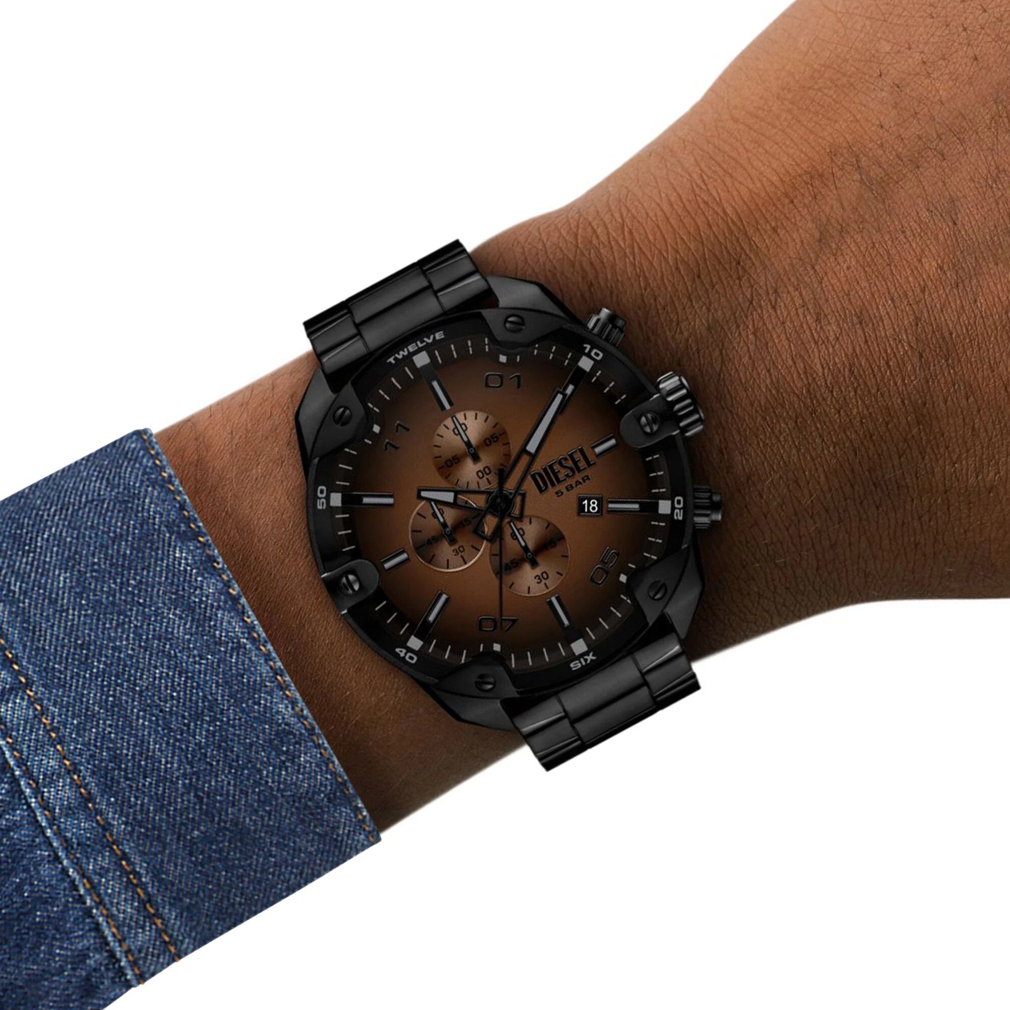 Diesel Mega Chief Black Dial Chronograph Leather Men's Watch | DZ4691