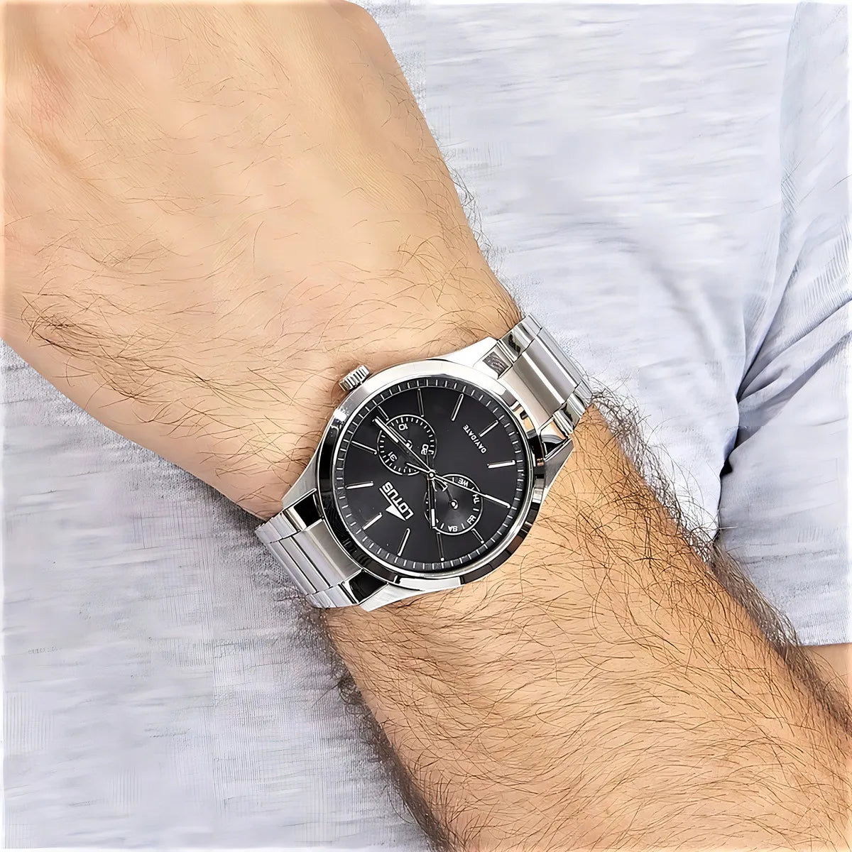 Lotus Multifunction Black Dial Stainless Steel Men’s Watch | 15954/3