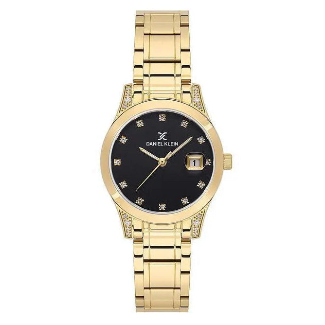 Daniel Klein Black Dial Calendar Gold Stainless Women’s Watch | DK113782-3