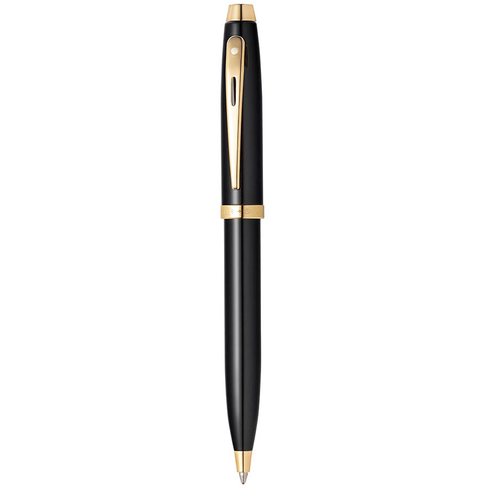 Sheaffer 100 Glossy Black Ballpoint Pen With Gold Trims | E2932251-30