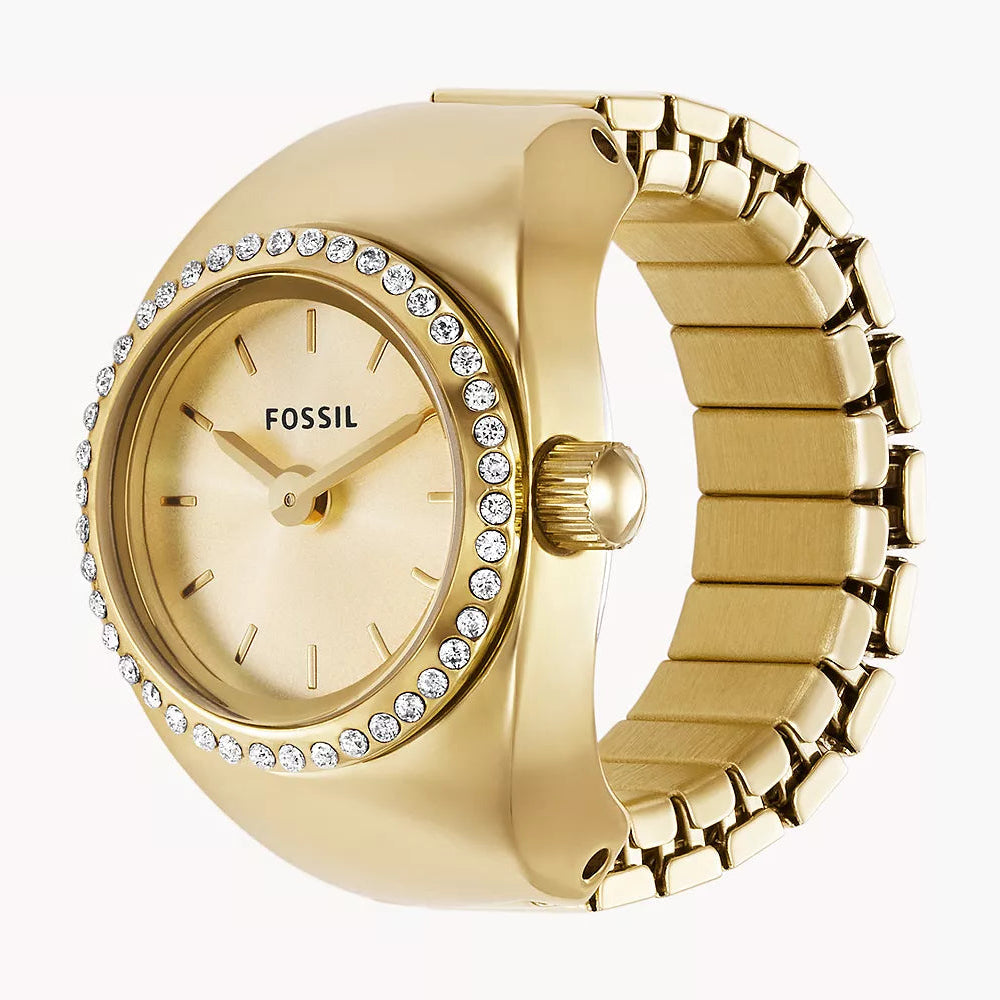 Fossil Watch Ring Gold Dial and Gold Steel Bracelet 15mm Women's Watch | ES5319