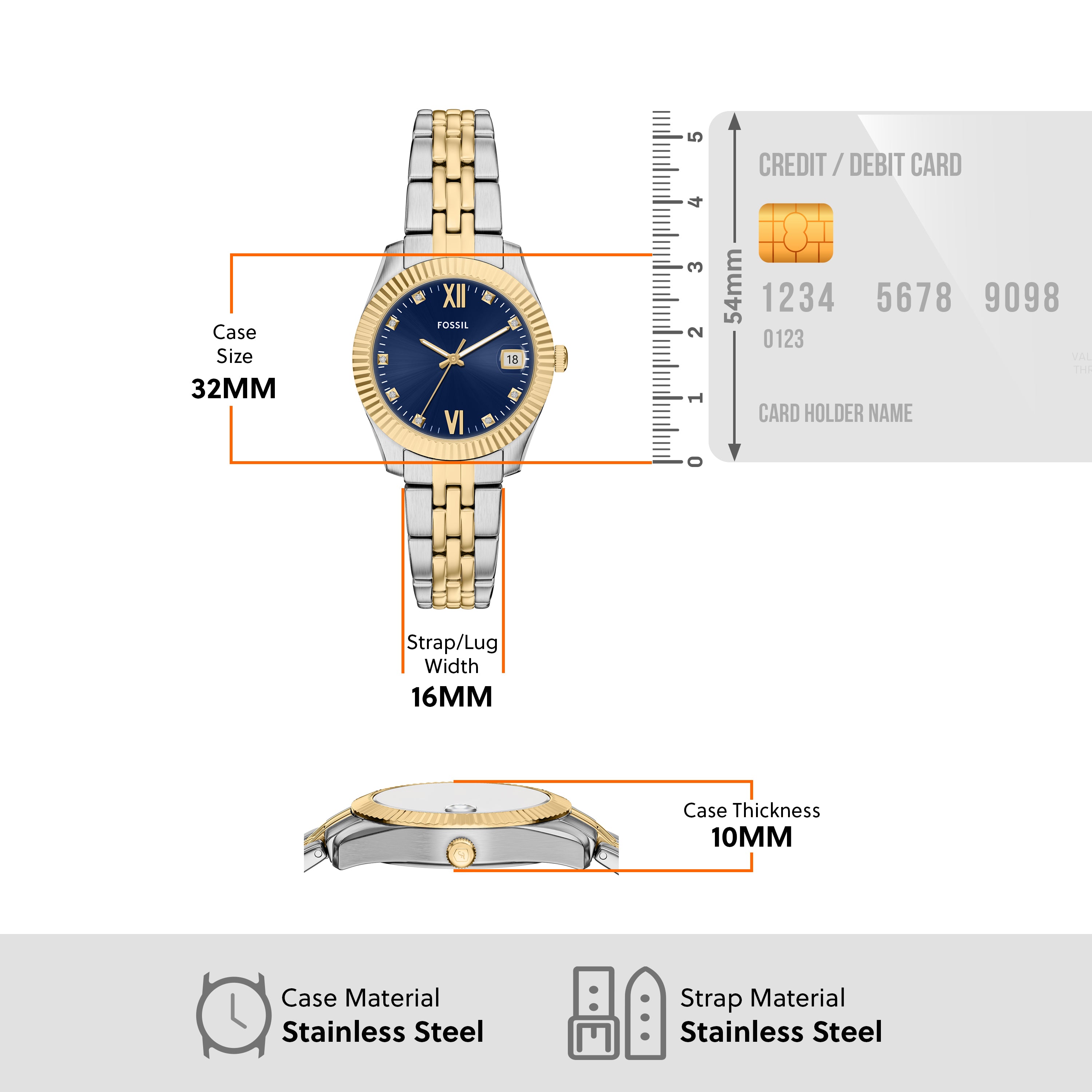 Fossil Scarlette Three Hand Two Tone Stainless Steel Woman's Watch | ES5443