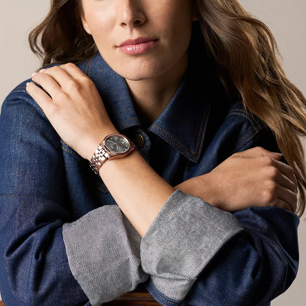 Fossil Scarlette Grey & Rose Gold Stainless Steel 34mm Women's Watch | ES5459