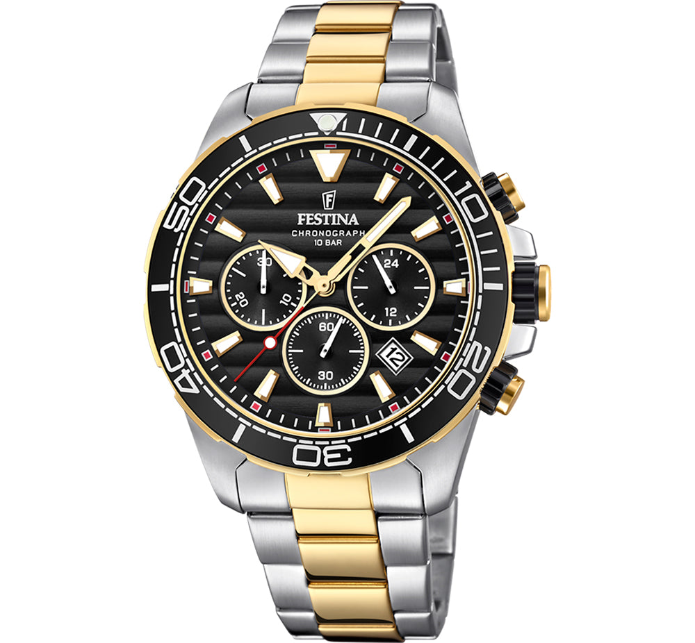 Festina The Originals Quartz Chronograph Black Dial Two Tone Gold PVD Stainless Steel Men's Watch | F20363/3