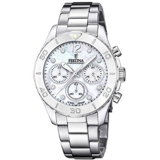 Festina Boyfriend Quartz Chronograph Mother Of Pearl Stainless Steel Women's Watch | F20603/1