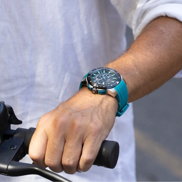 Festina Chrono Bike Quartz Chronograph Black Teal Rubber Men's Watch | F20642/3