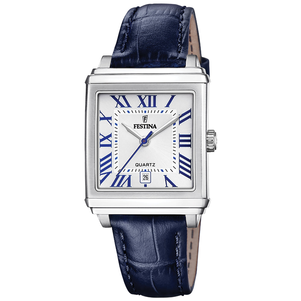 Festina On The Square Quartz Rectangular Blue Leather Watch | F20682/2