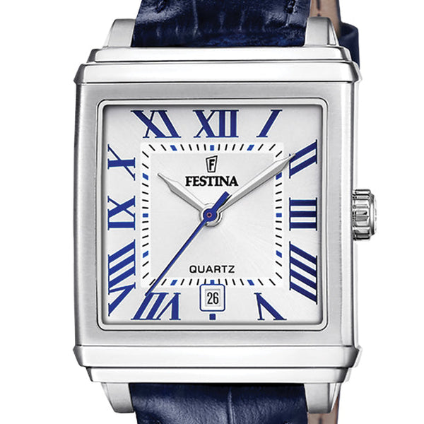 Festina On The Square Quartz Rectangular Blue Leather Watch | F20682/2