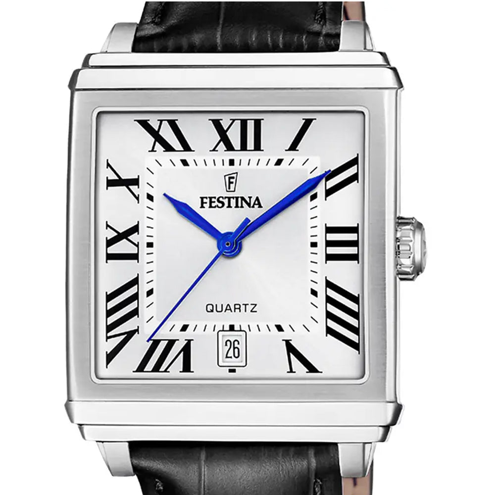 Festina On The Square Quartz Rectangular Silver Dial Black Leather Unisex Watch | F20682/3
