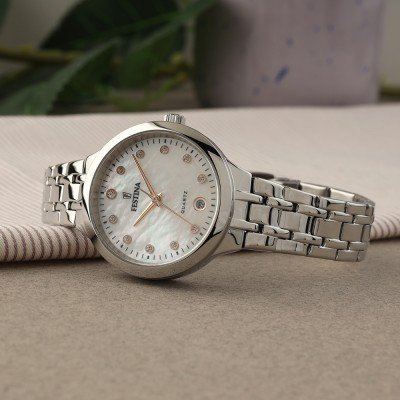 Festina Mademoiselle Quartz Mother of Pearl Embellished Indices Stainless Steel Women's Watch | F20718/1