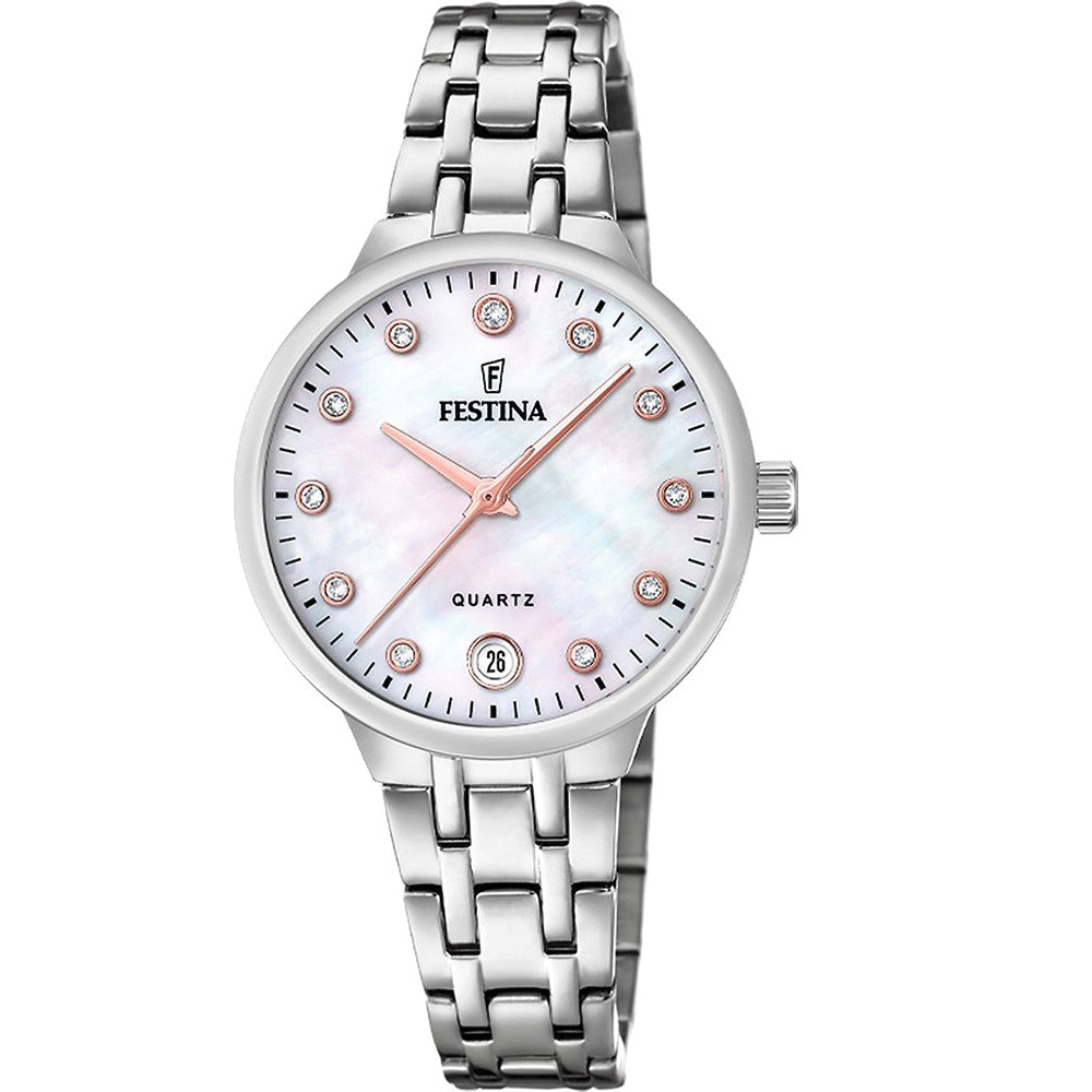 Festina Mademoiselle Quartz Mother of Pearl Embellished Indices Stainless Steel Women's Watch | F20718/1