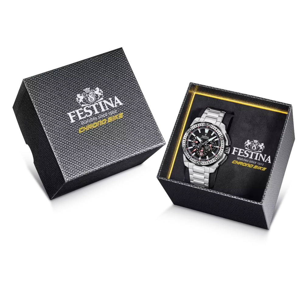 Festina Chrono Bike Quartz Chronograph Black Dial Stainless Steel Men's Watch | F20724/7