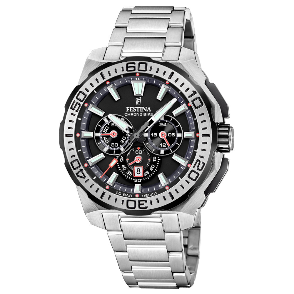 Festina Chrono Bike Quartz Chronograph Black Dial Stainless Steel Men's Watch | F20724/7