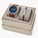 Fossil Neutra Chronograph Luggage Leather Men's Watch and Bracelet Set | FS5708SET