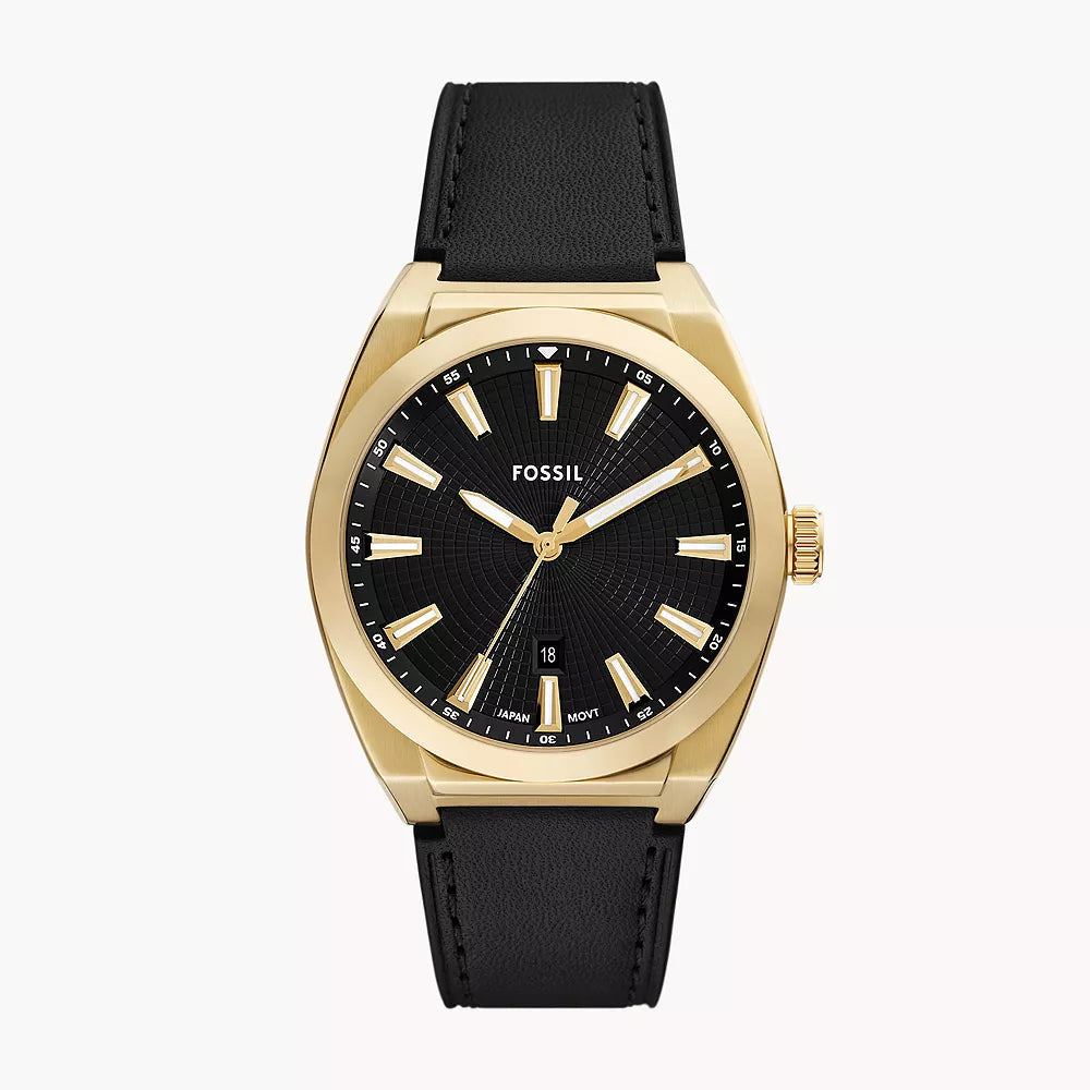 Fossil Everett Three-Hand Date Black Leather Men's Dress Watch| FS6089