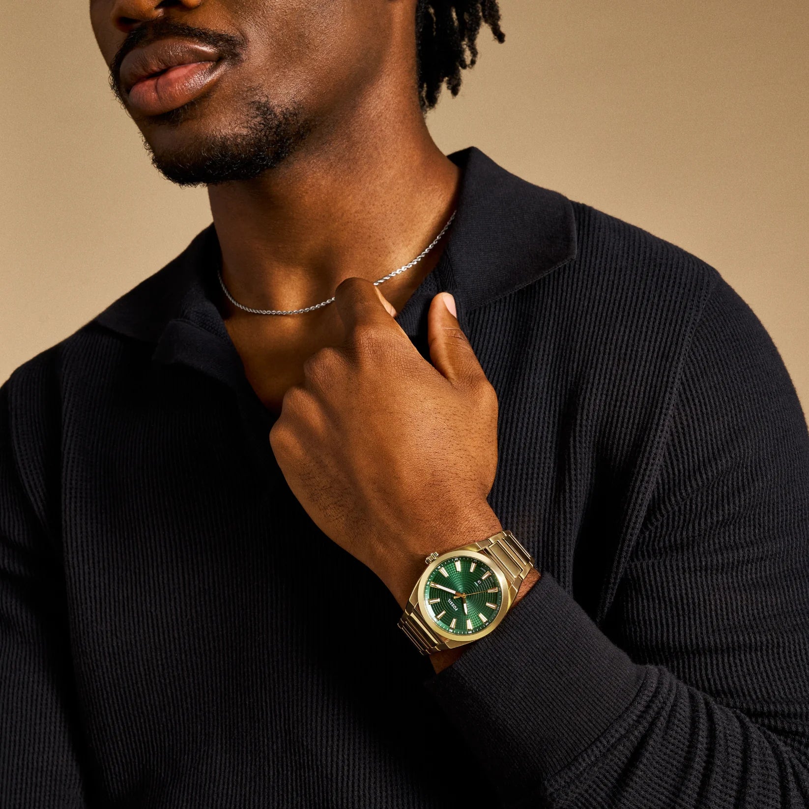 Fossil Everett Green Dial Gold Strap Analog Men's Watch | FS6090