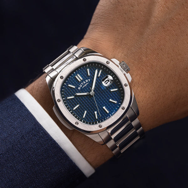 Rotary Apex 100 Blue Dial Calendar Stainless Steel Men's Watch | GB05575/05