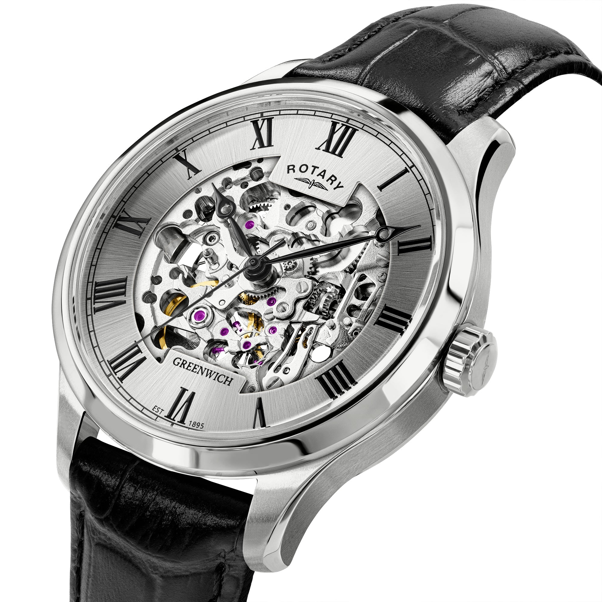 Rotary Men's Greenwich Skeleton Automatic Steel & Leather Watch | GS02940/06