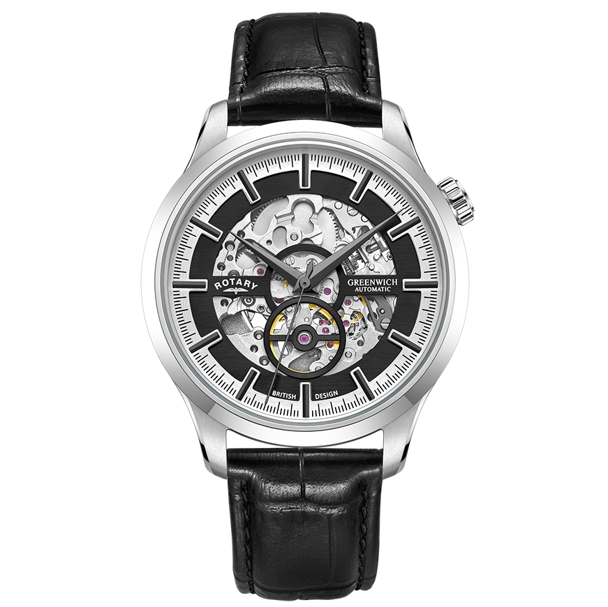 Rotary Greenwich Skeleton Dial and Black Leather 42mm Men's Watch | GS02945/87