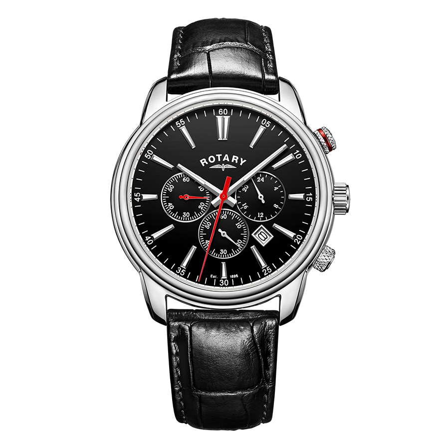 Rotary Contemporary Black Dial and Black Leather 42mm Men's Watch | GS05083/04