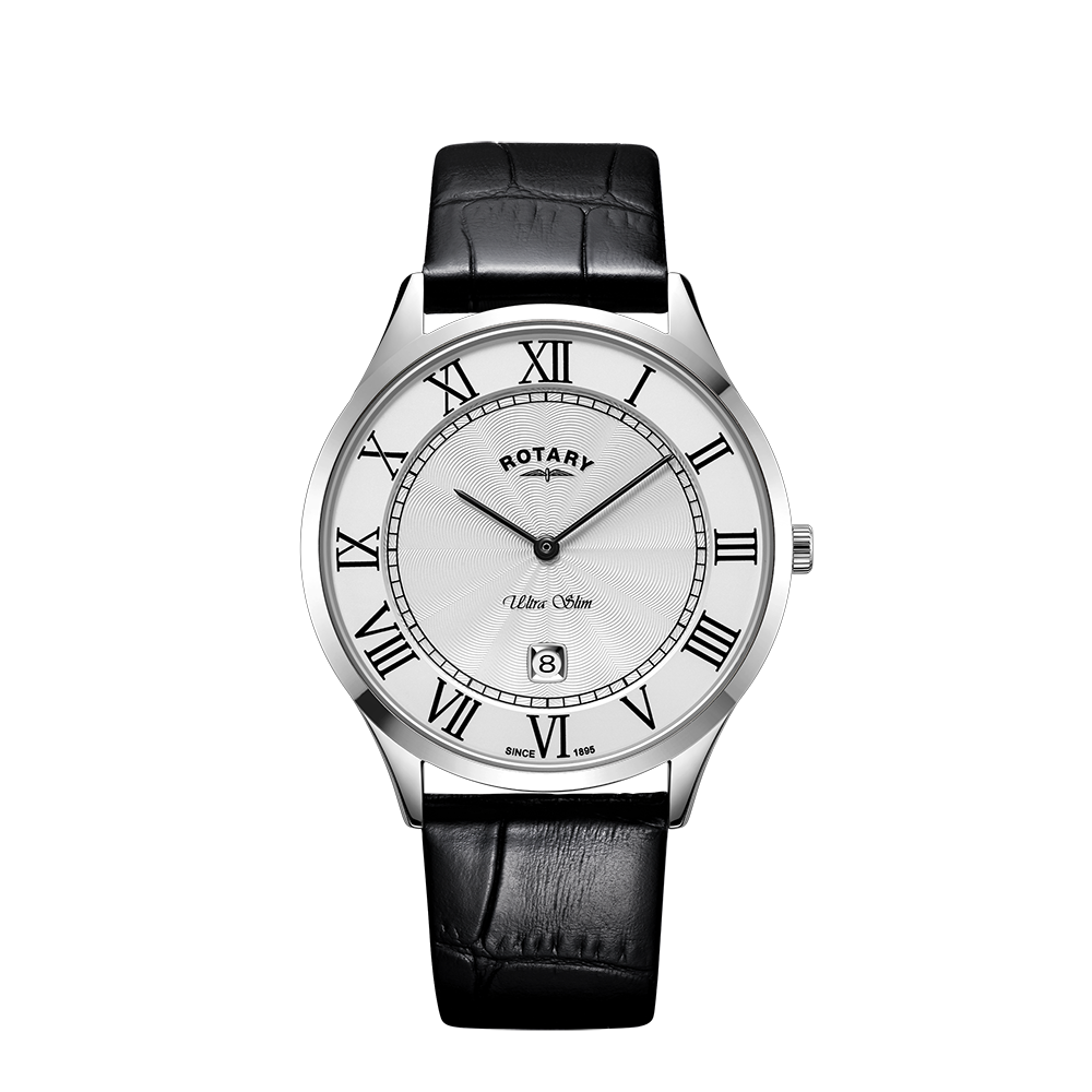 Rotary Ultra Slim Silver Dial and Black Leather 40mm Men's Watch | GS08400/29