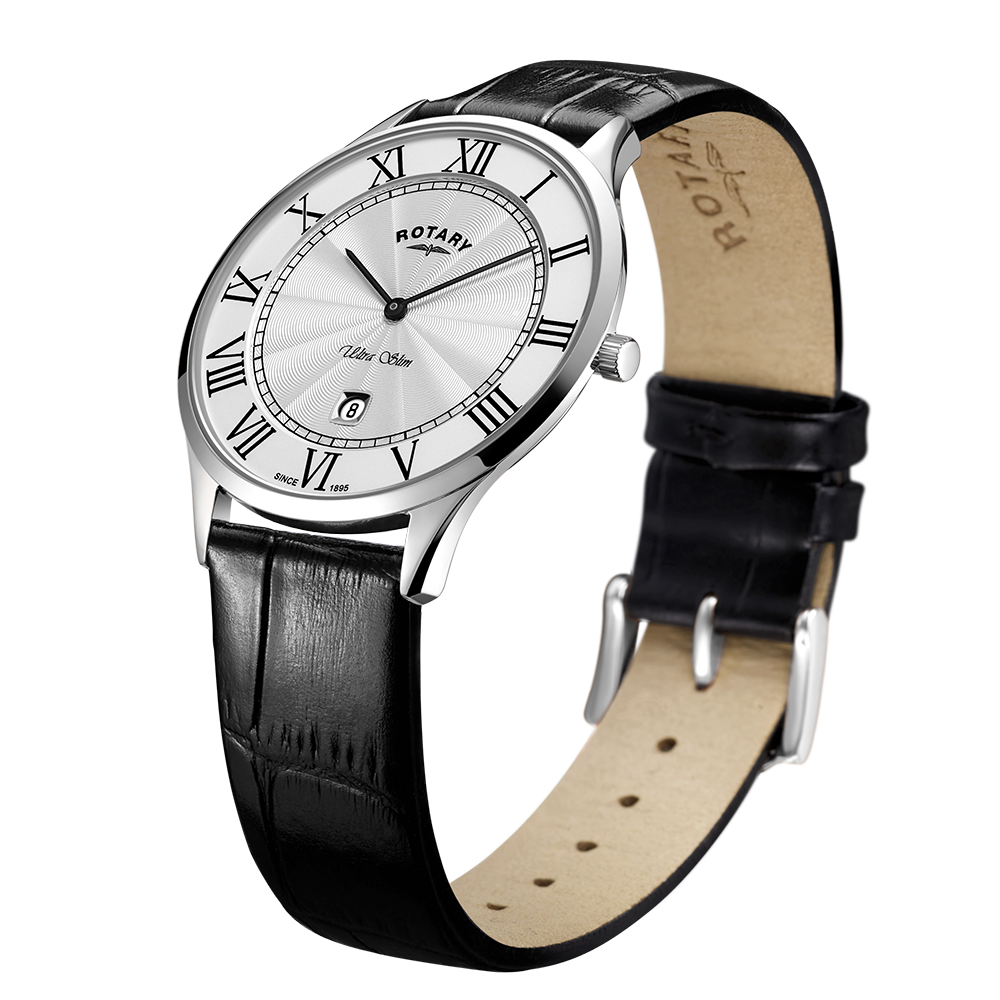 Rotary Ultra Slim Silver Dial and Black Leather 40mm Men's Watch | GS08400/29