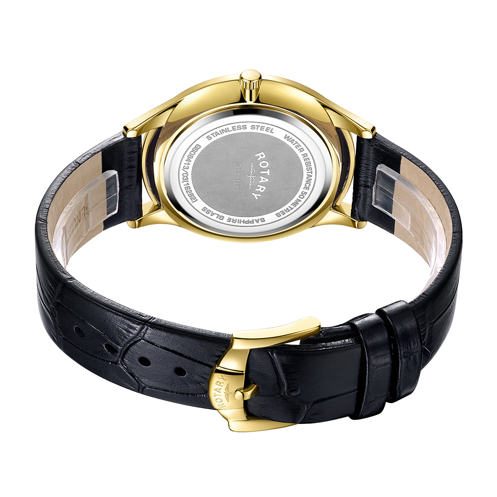 Rotary Ultra Slim Champagne Dial and Black Leather 38mm Unisex Watch | GS08413/03