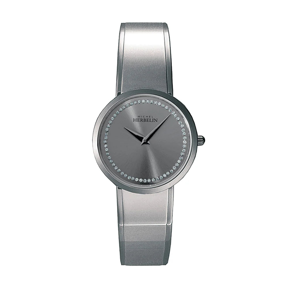 Michel Herbelin M Band Grey Dial Stones Stainless Steel Bangle Women's Watch | 17482/B62