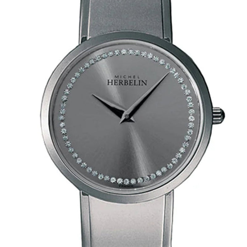 Michel Herbelin M Band Grey Dial Stones Stainless Steel Bangle Women's Watch | 17482/B62