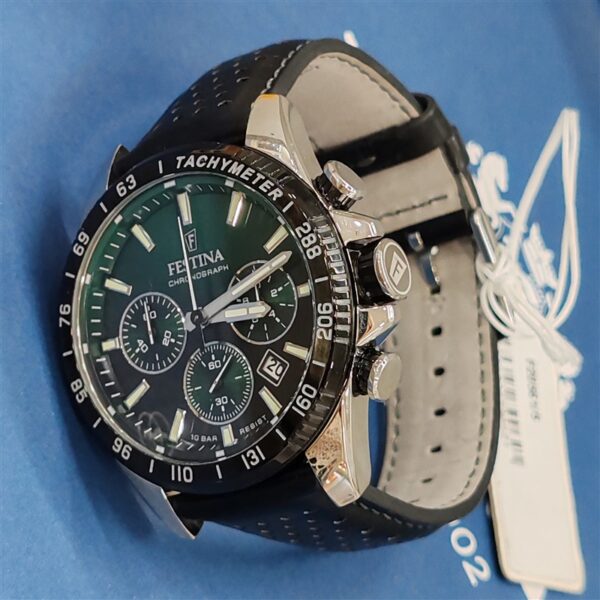 Festina Timeless Chronograph Green Black Dial Black Leather Men Watch | F20561/5