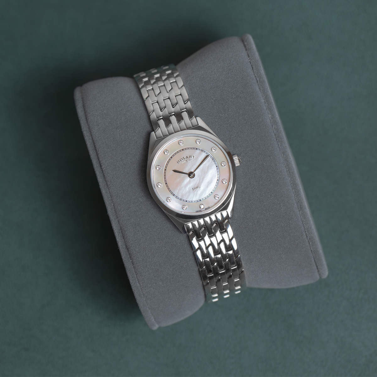Rotary Ultra Slim Mother of Pearl Dial and White Steel Bracelet Women's Watch | LB08000/02